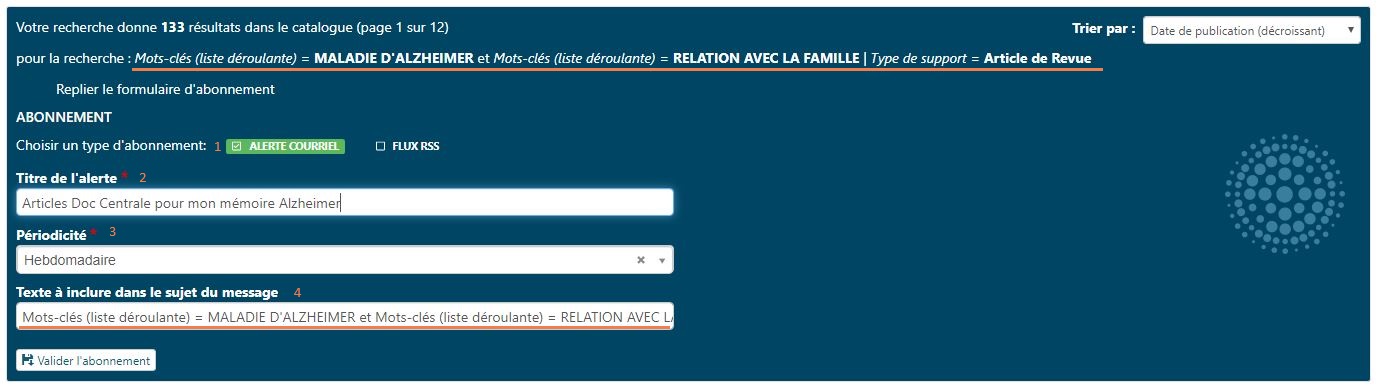 Suite abonnement recherche